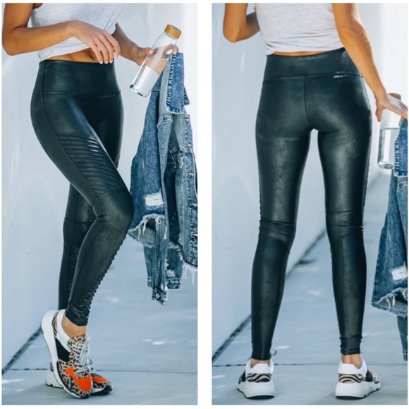 Spanx Faux Leather Moto Leggings XS - Picture 1 of 6